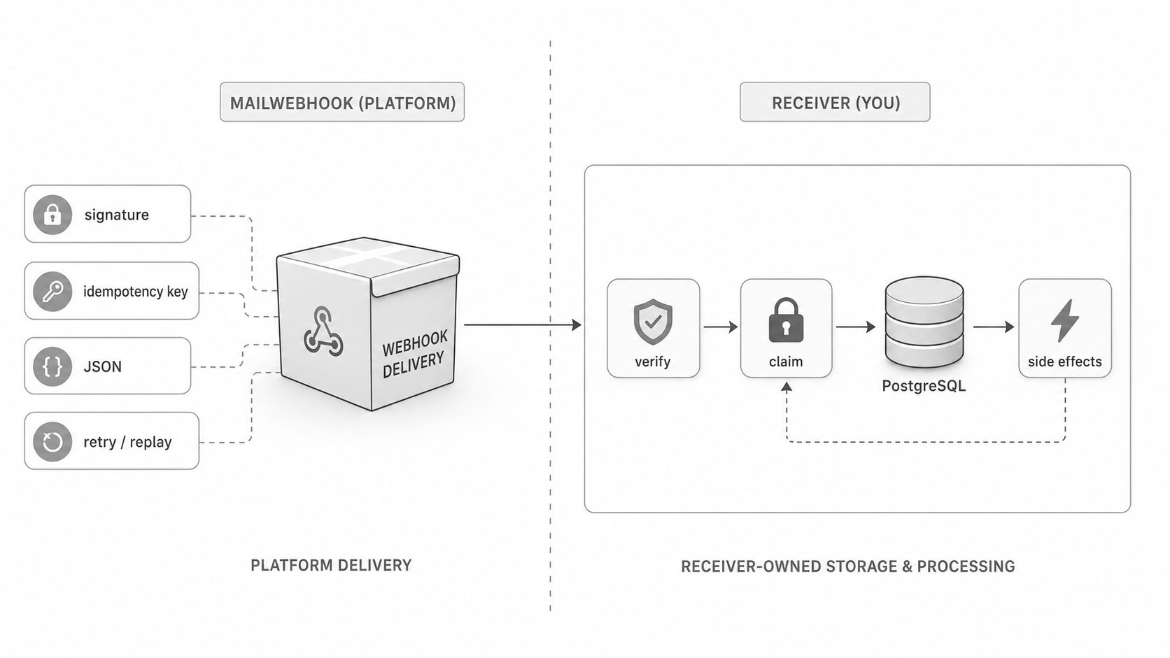 MailWebhook receiver storage boundary concept image